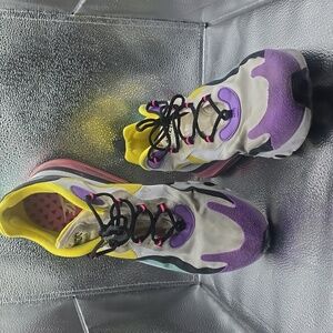 Nike Air Max 270 React in Yellow, Purple, and Black A04971-101 geometic abstract